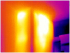 Thermal imaging of services boxing clearly shows heat gain areas