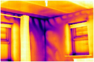 Thermal image of air leakage and air movement behind the plasterboard